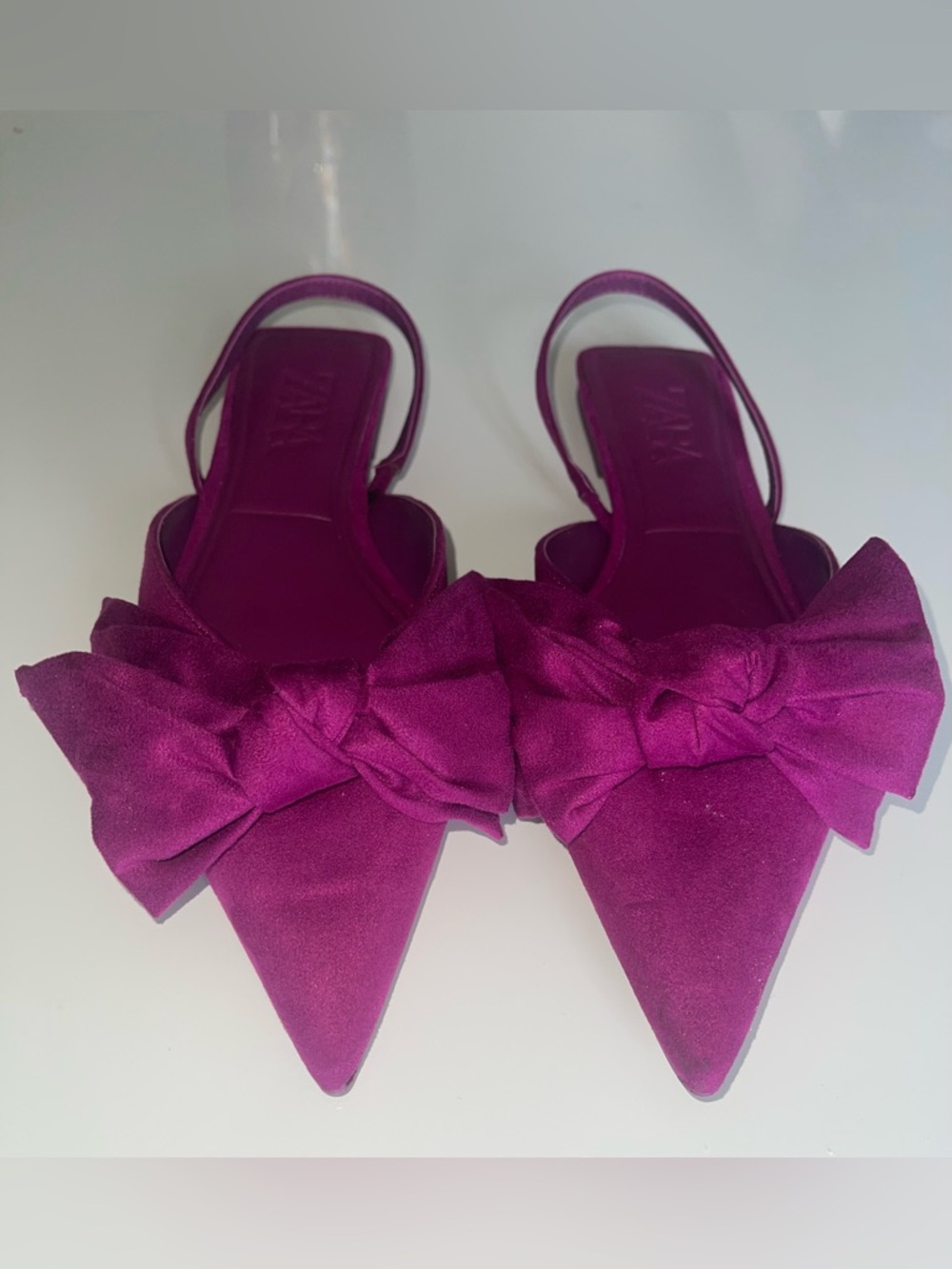 Zara Fuchsia Bow Pointed Slingback Flats